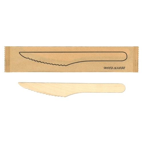 九州紙工 ウッドカトラリー 完封 ウッドナイフ 紙包装 100本入り 木製ナイフ 個包装 使い捨て エコ カフェ アウトドア おもてなし