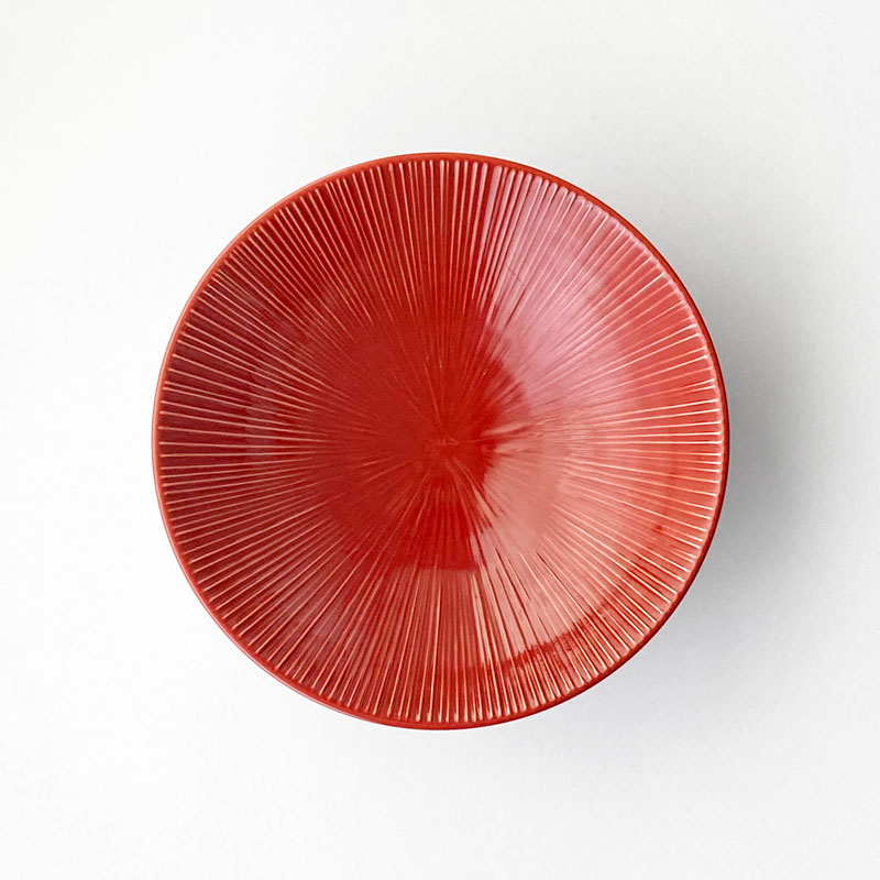 千段　朱　8.0めん鉢