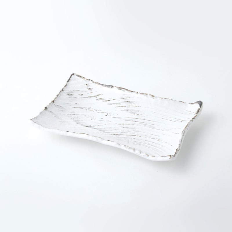 錆粉引　枯山水　角皿31cm