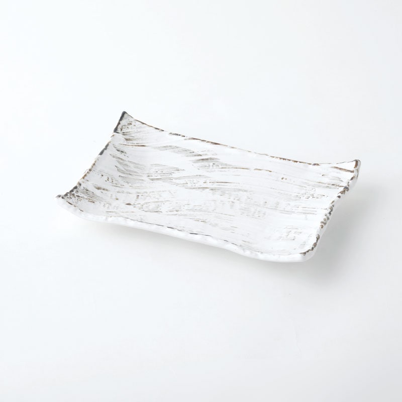 錆粉引　枯山水　角皿26cm