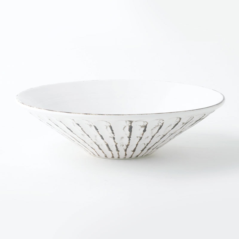 錆粉引　しのぎ浅鉢　大