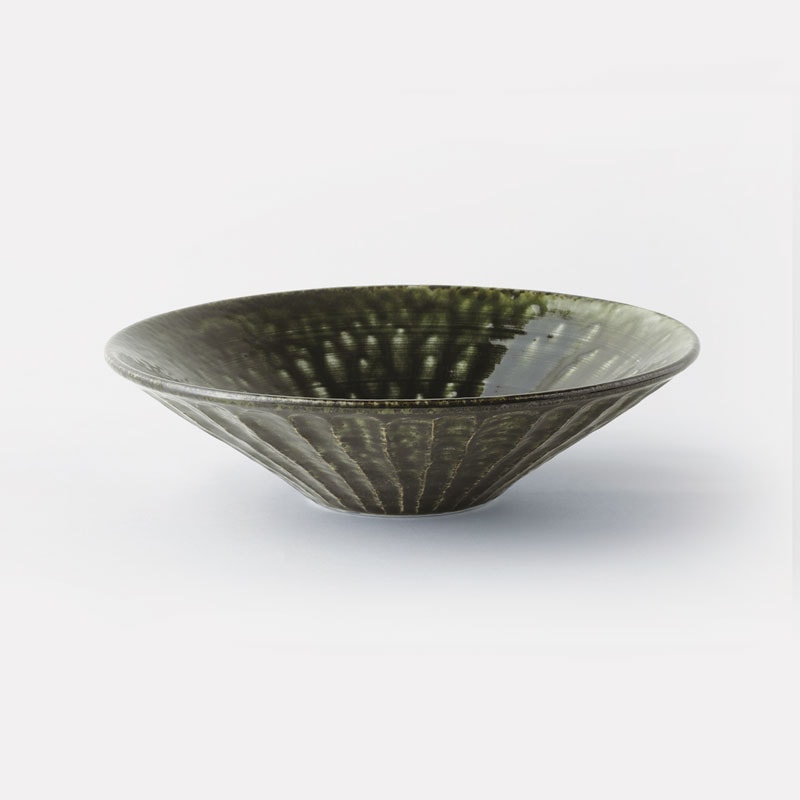 黒織部　しのぎ浅鉢　大