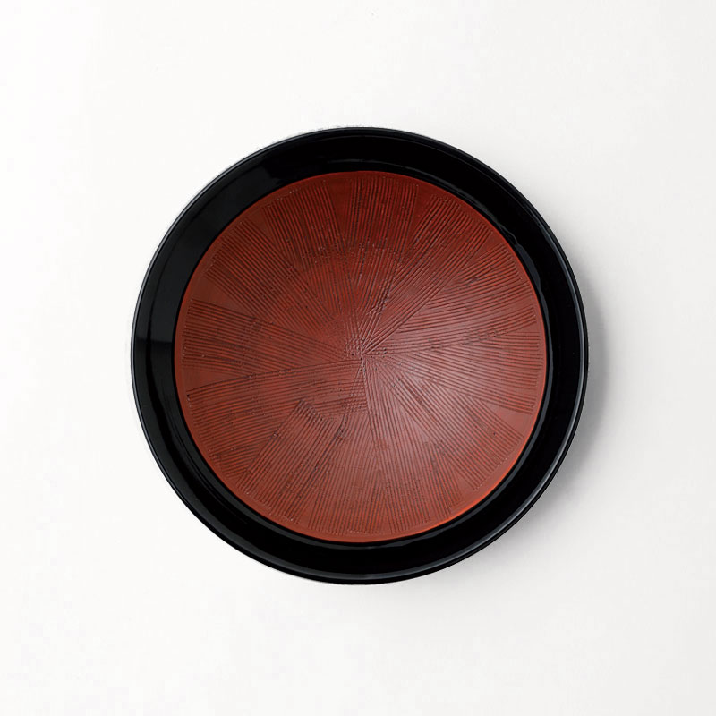 黒釉朱巻　櫛目8.0めん鉢