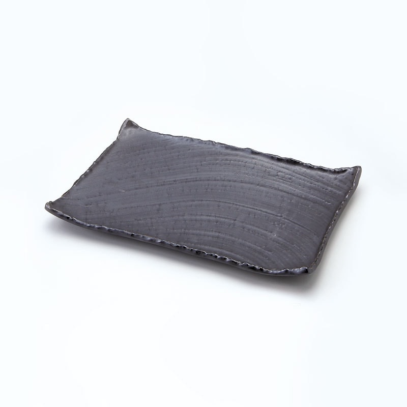 銀釉 枯山水 角皿 26cm