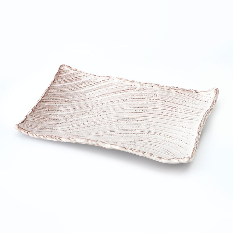 紅粉引　枯山水　角皿中31cm