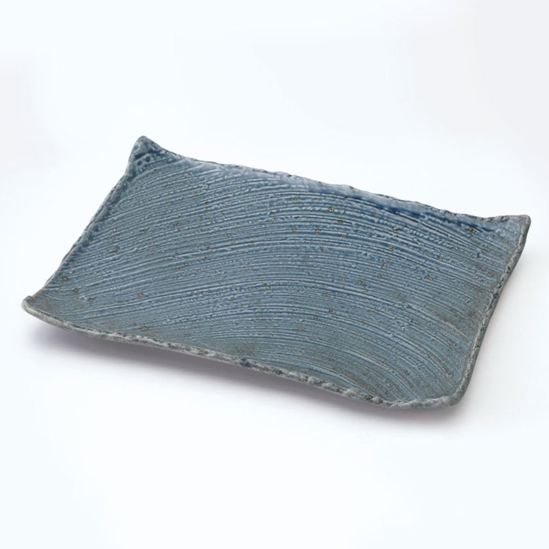 わび紺ねず　枯山水　角皿大37cm