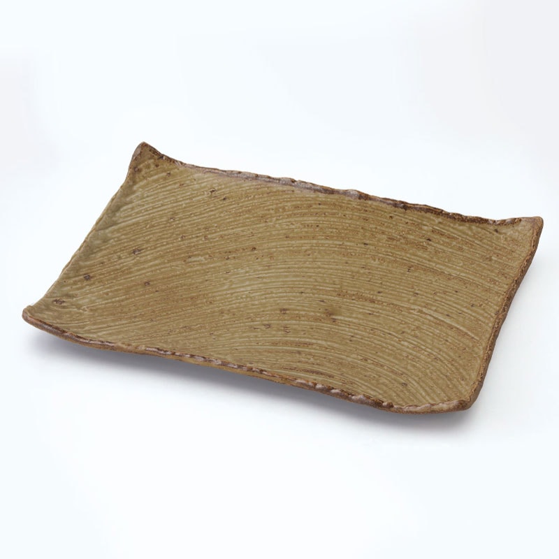 わび朽葉　枯山水　角皿大37cm