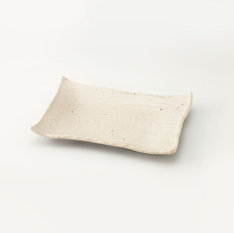 窯変志野　枯山水　角皿26cm