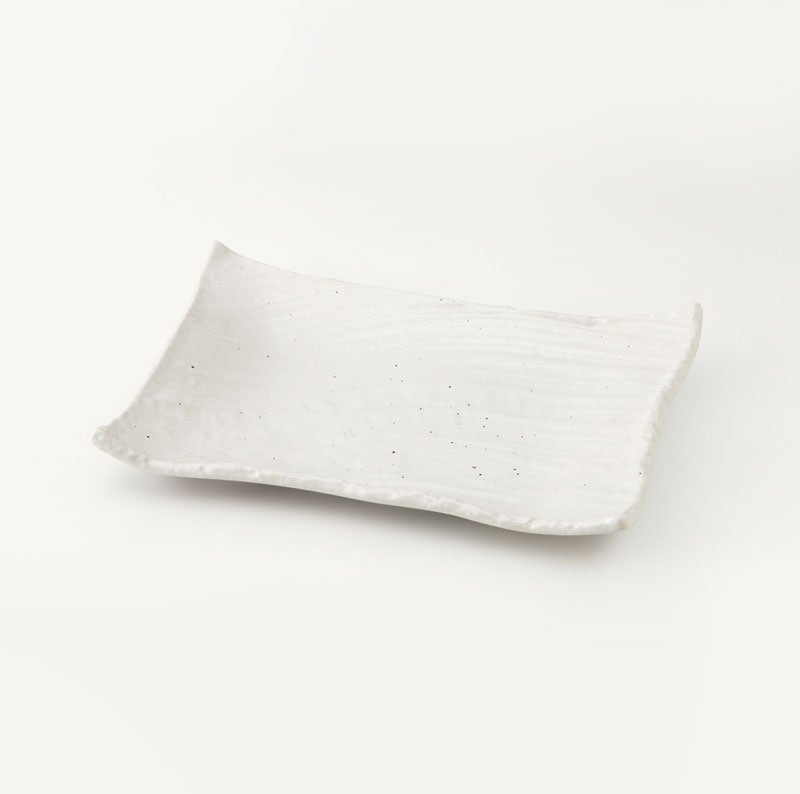 白玉粉引　枯山水　角皿26cm