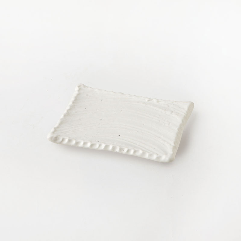 白玉粉引　枯山水　角皿17.5cm