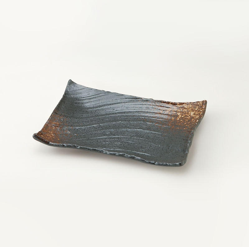 古備前　枯山水　角皿26cm