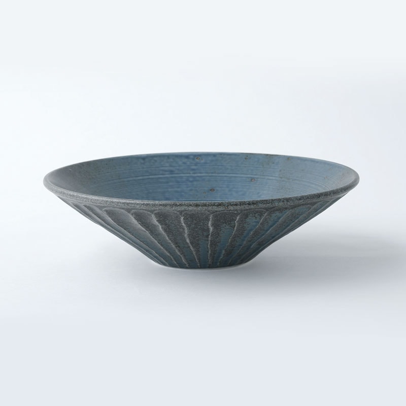 わび紺ねず　しのぎ浅鉢　大