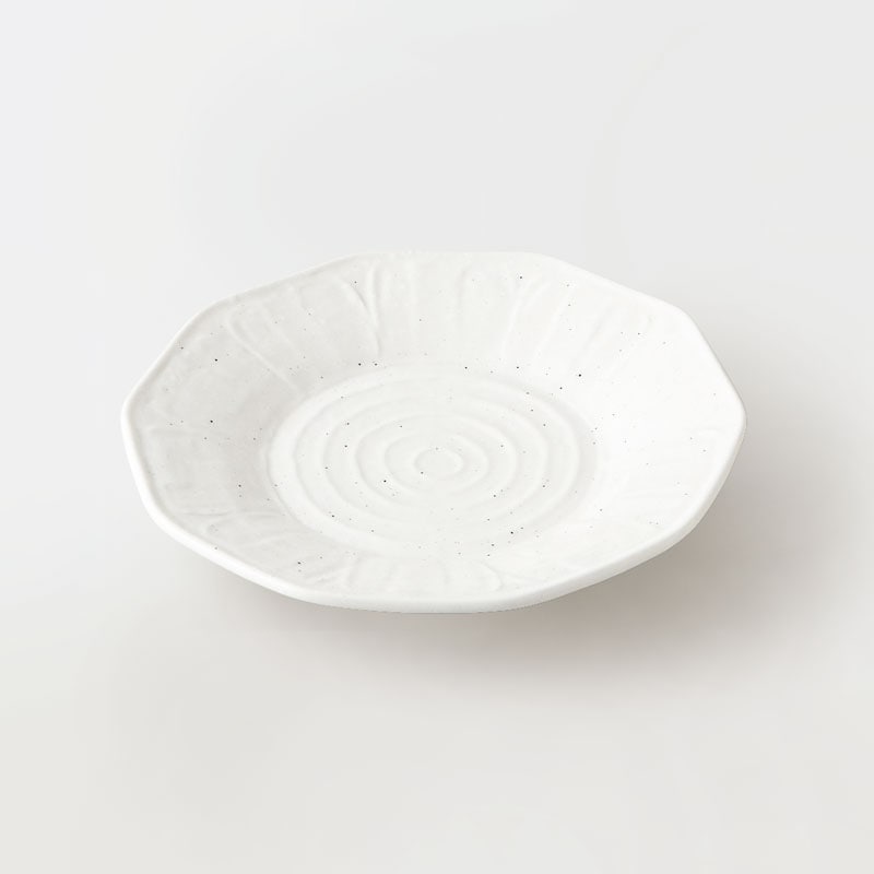 白玉粉引　十角7.5皿