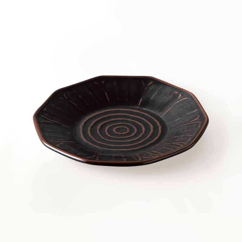 柚子黒天目 十角7.5皿