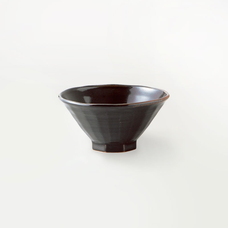 柚子黒天目　八角4.8飯碗