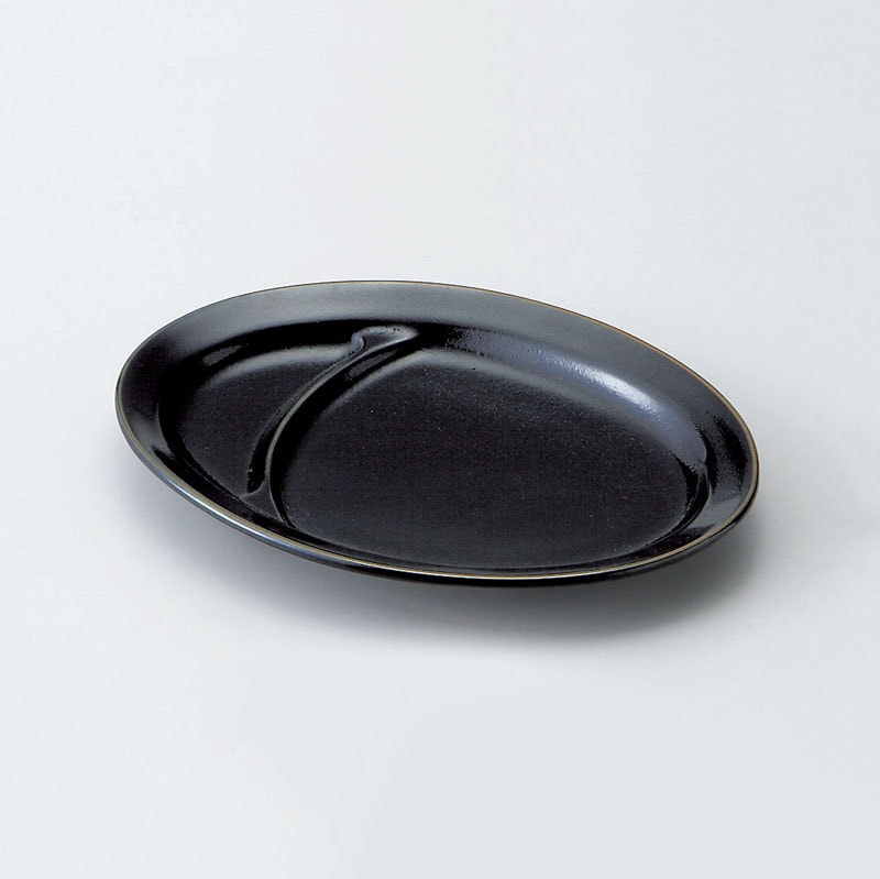 柚子黒天目　餃子皿