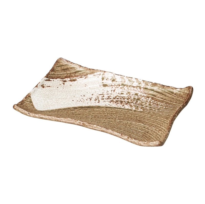 うず刷毛貫入 朽葉 枯山水 角皿31cm