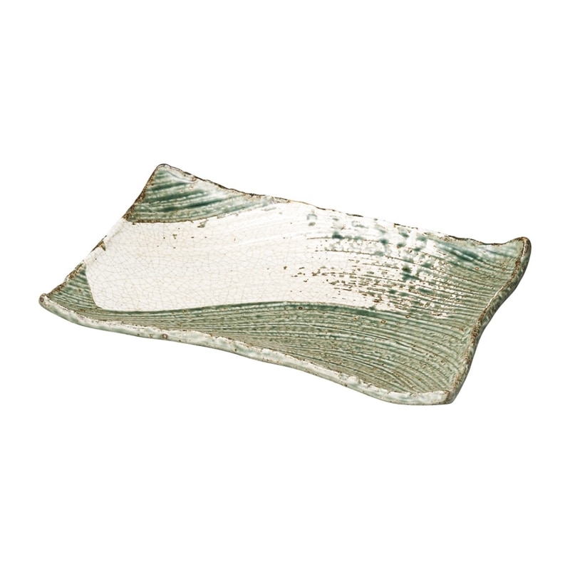 うず刷毛貫入 うぐいす 枯山水 角皿31cm