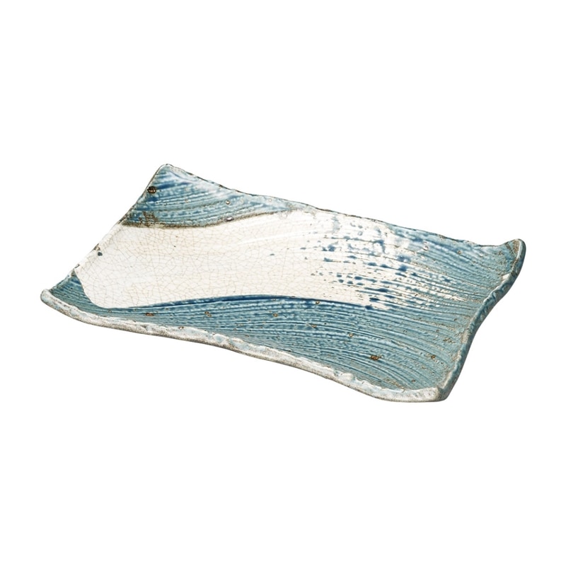 うず刷毛貫入 紺ねず 枯山水 角皿31cm