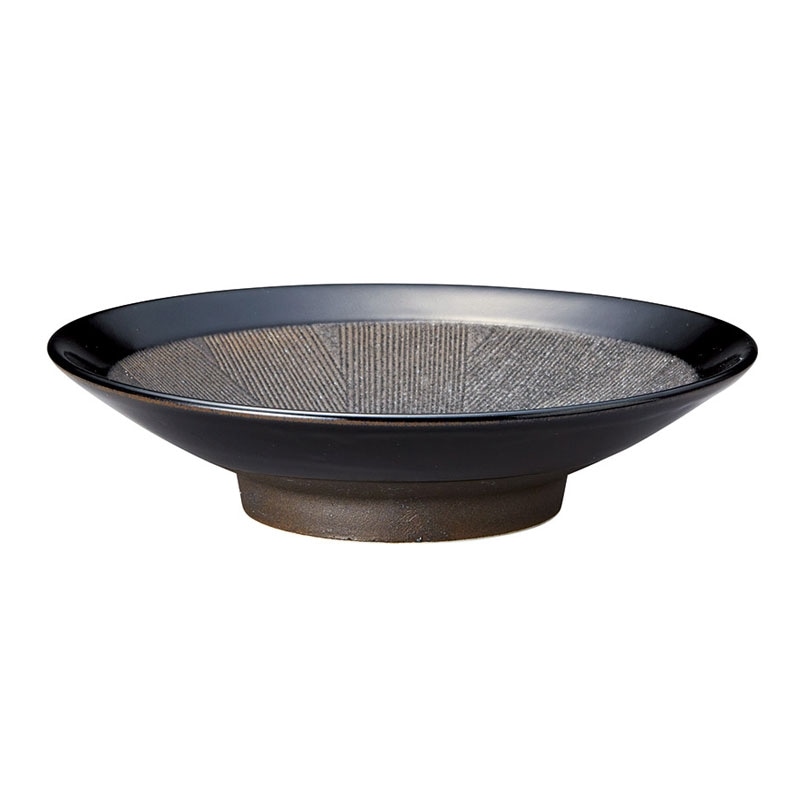 黒釉炭化黒　櫛目9.0めん鉢
