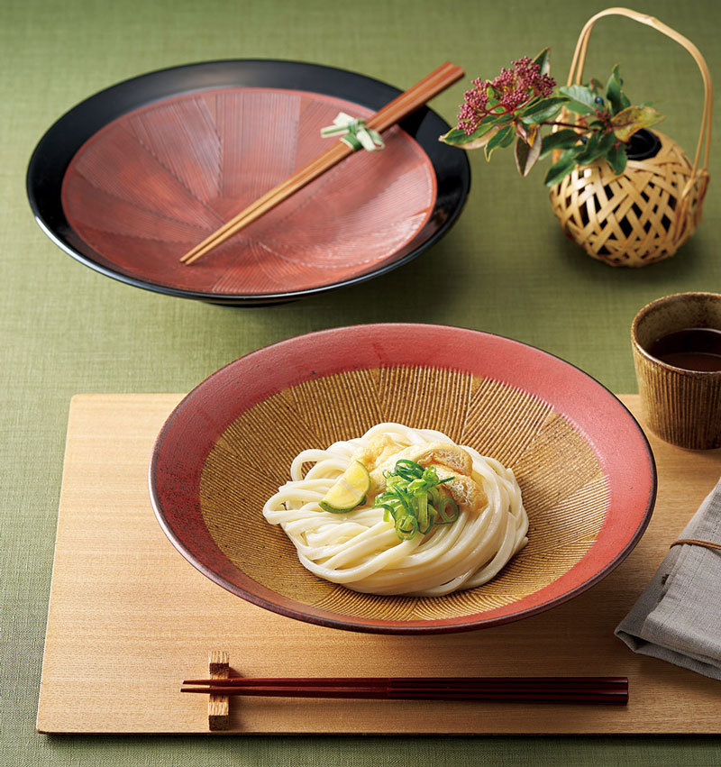 朱赤うぐいす　櫛目8.0めん鉢