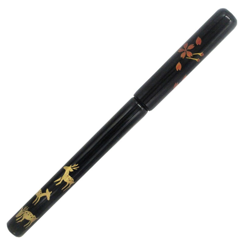 越前塗 蒔絵筆ペン (桐箱入り） 鹿 (黒)｜書道用品の半紙や筆