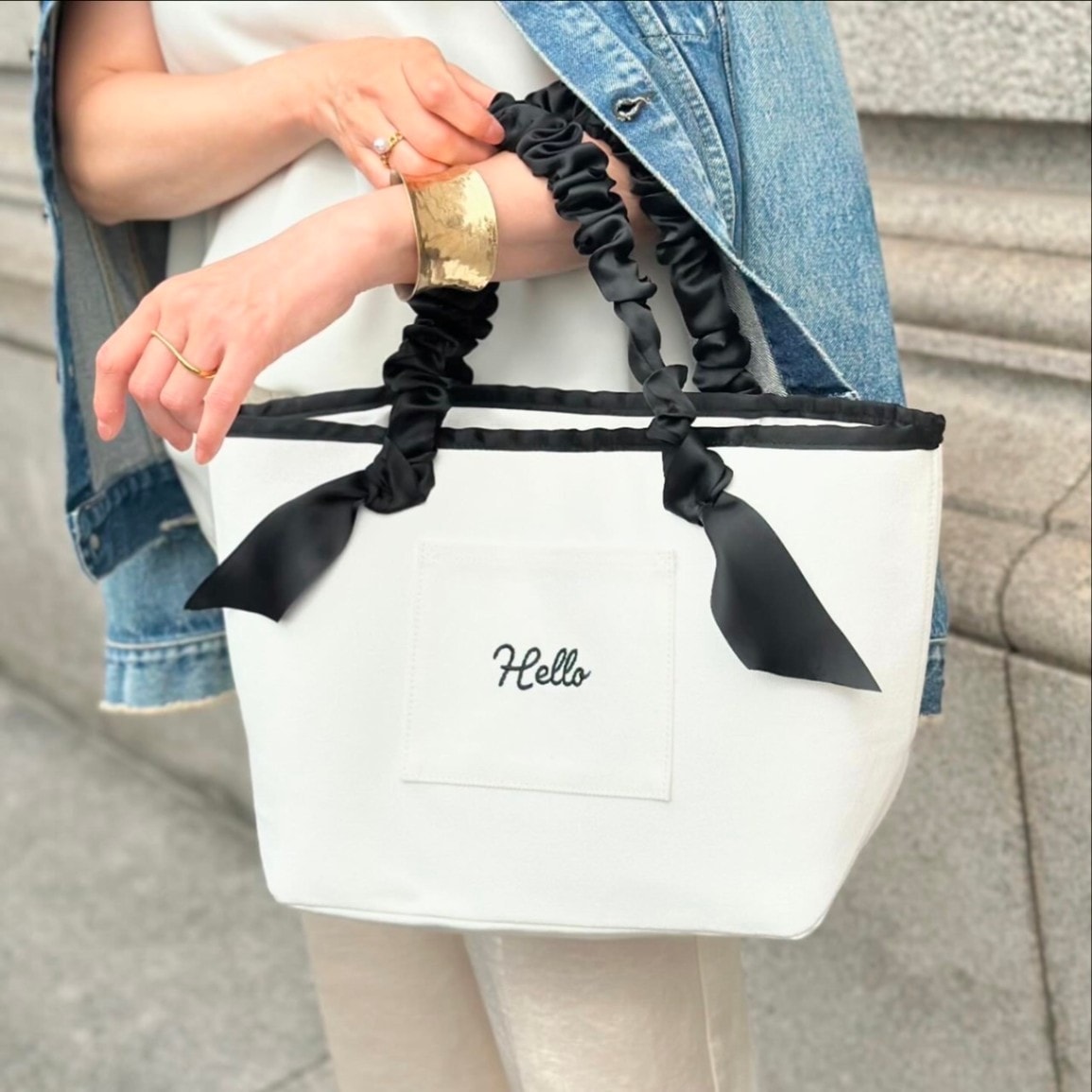 LA BAGAGERIE×Chiyo ギャザーリボンハンドルトート