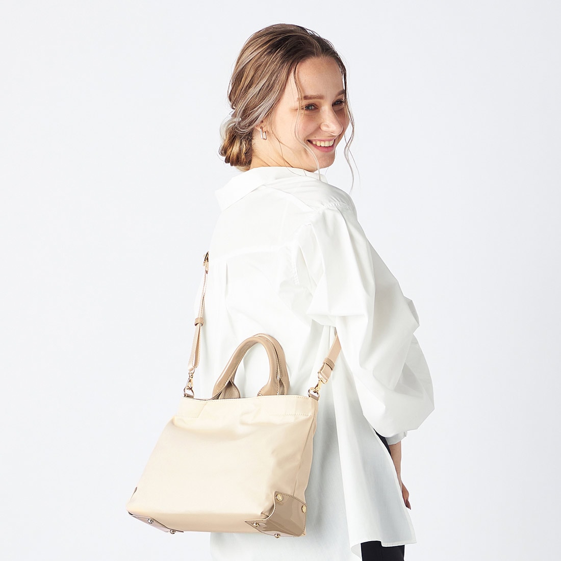 ツイルナイロン×エナメル 2WAYトートバッグ Sサイズ