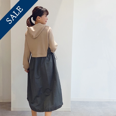 配色ドッキング・ボリュームワンピース【31730】