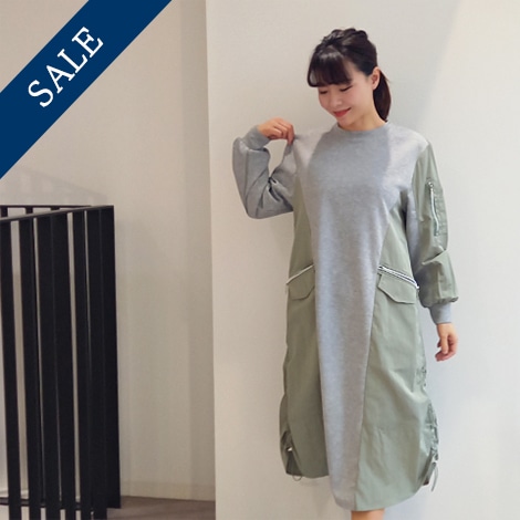 配色ドッキング・ミリタリーワンピース【75767】
