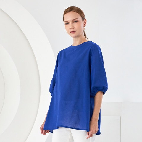 リネン/コットン混Aラインプルオーバー【0238301】