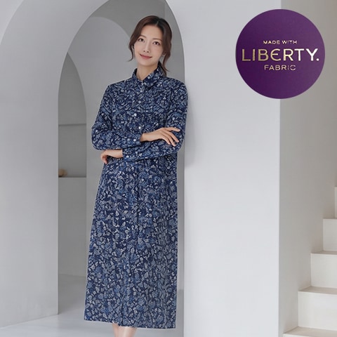 美品❣️ウェルベックリバティ柄シャツロングワンピース　日本製　綿１００% リバティ】長袖タック被りロングワンピース【5139770】 | すべての商品