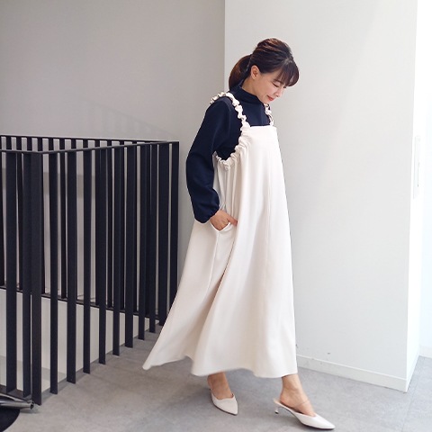 【Aqua】肩シャーリングジャンパースカート【5137790】