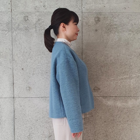 LOEFF ノーカラージャケット くすみブルー LOEFF ノーカラージャケット くすみブルー LOEFF ノーカラージャケット