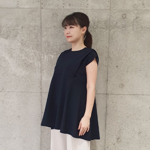 【Aqua】フレンチスリーブ・デザインチュニック 【1438790】