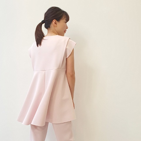 【Aqua】フレンチスリーブ・デザインチュニック 【1438790】