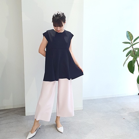 【Aqua】フレンチスリーブ・デザインチュニック 【1438790】