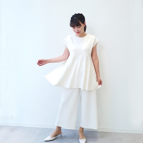 【Aqua】フレンチスリーブ・デザインチュニック 【1438790】