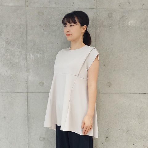 【Aqua】フレンチスリーブ・デザインチュニック 【1438790】