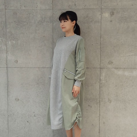 配色ドッキング・ミリタリーワンピース【75767】