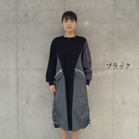配色ドッキング・ミリタリーワンピース【75767】
