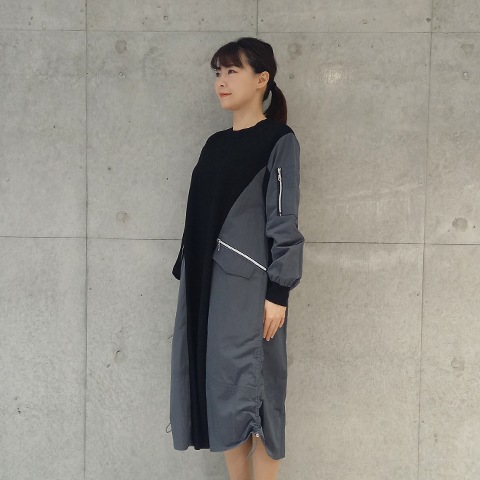 配色ドッキング・ミリタリーワンピース【75767】