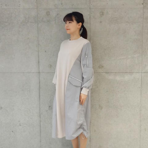 配色ドッキング・ミリタリーワンピース【75767】