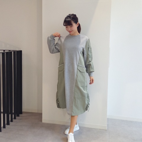 配色ドッキング・ミリタリーワンピース【75767】