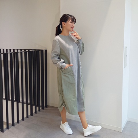 配色ドッキング・ミリタリーワンピース【75767】