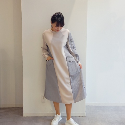 配色ドッキング・ミリタリーワンピース【75767】