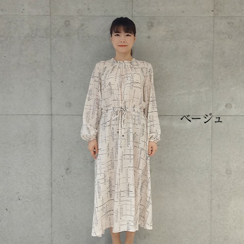 幾何学プリント・エレガントワンピース【75781】