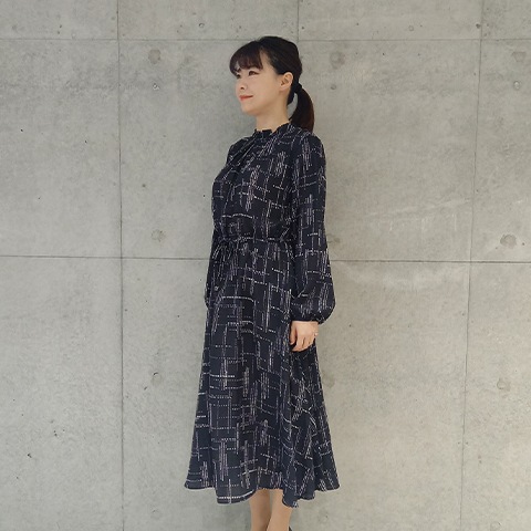 幾何学プリント・エレガントワンピース【75781】