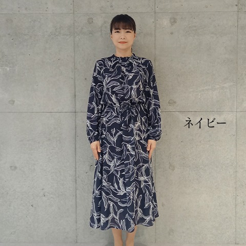 ラインアート花柄ワンピース【75782】