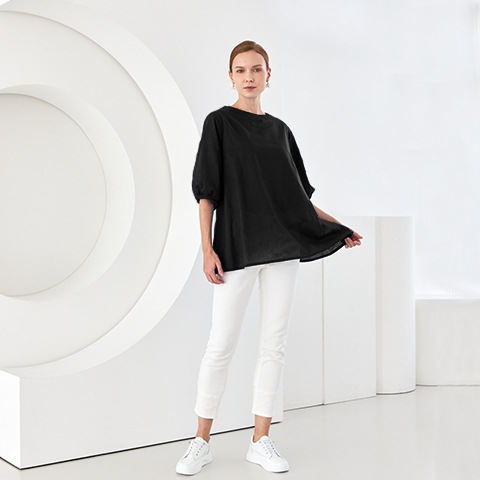 リネン/コットン混Aラインプルオーバー【0238301】